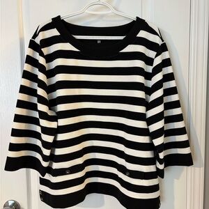 Karl Lagerfeld Black and White Ribbed Stripe Top